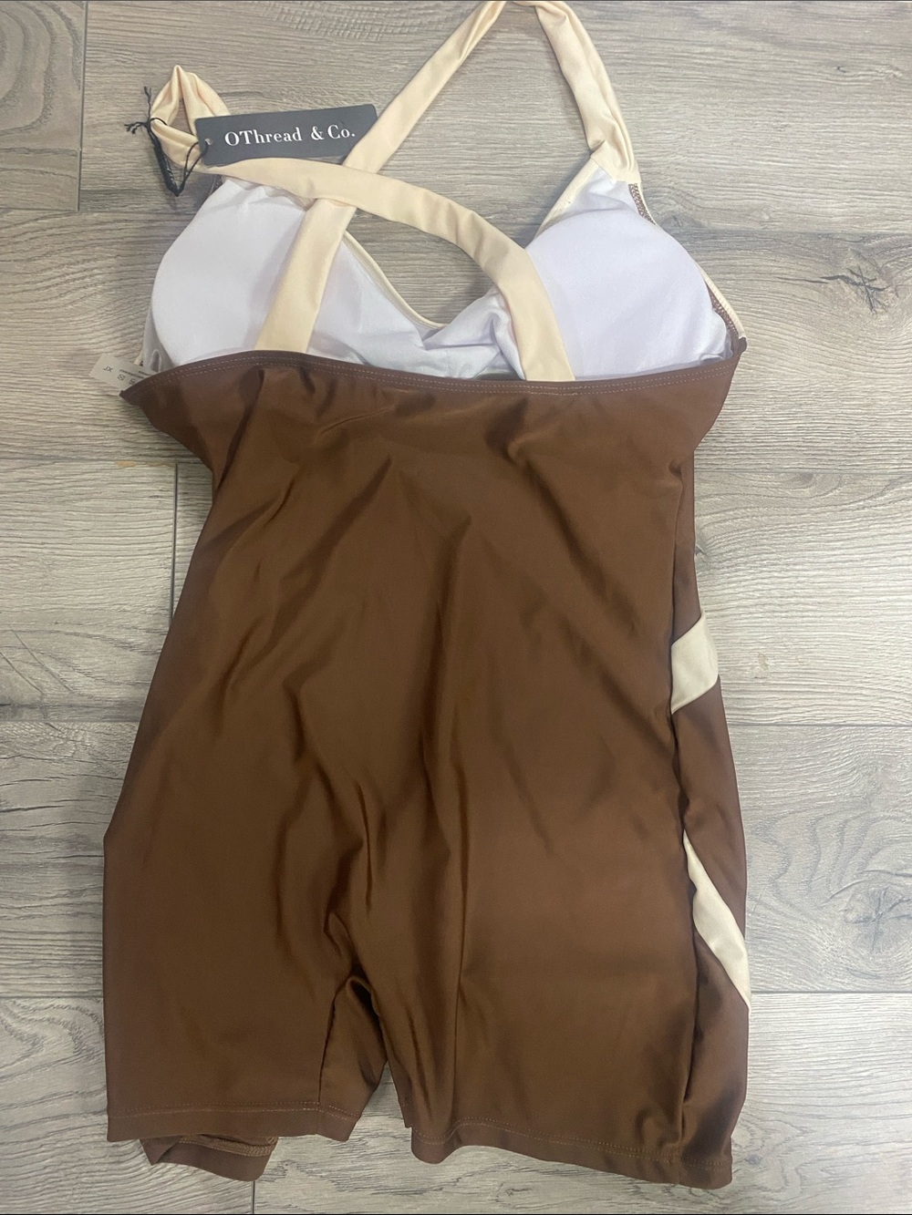 Woman’s  Brown and Cream One-Piece Swimsuit - Picture 4 of 4